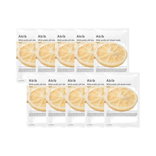 Abib Mild Acidic pH Sheet Mask Yuja Fit 10 Sheets I Vitamin C Facial Mask for Dark and Tired Skin