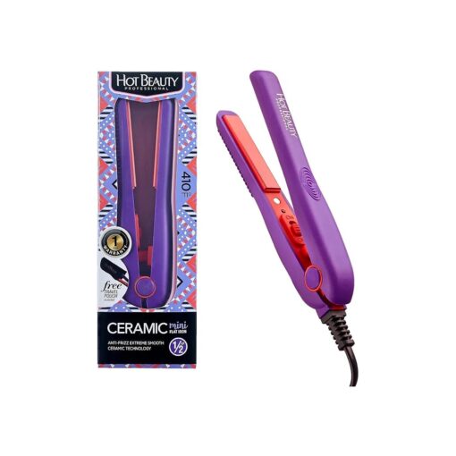 Professional Ceramic Mini Flat Iron 1/2", Anti-Frizz, Fast Heating, Versatile Styling for Curly & Straight Hair, Ideal for Traveling with Travel Pouch ( Violet )