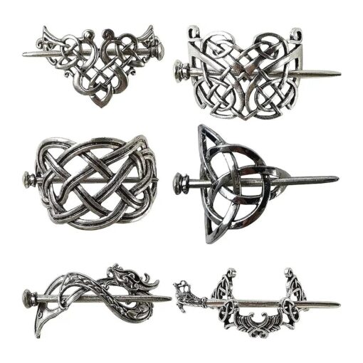 6PCS Viking Celtic Hair Clips Vintage Celtic Hairpins Silver Celtic Hair Slide Hairpins Alloy Knot Hair Pins Viking Celtic Knot Hair Accessories for Girls and Women