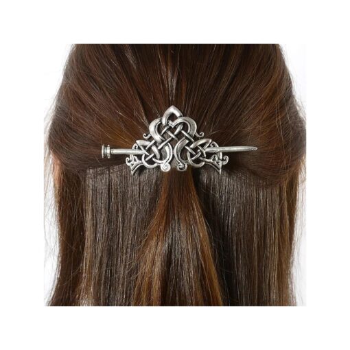 Viking Celtic Crown HairPins Clip- Viking Hair Accessories Celtic Knot Hair Barrettes Antique Silver Hair Sticks Irish Hair Decor for Long Hair Jewelry Braids Hair Clip With Stick ( ID-C )