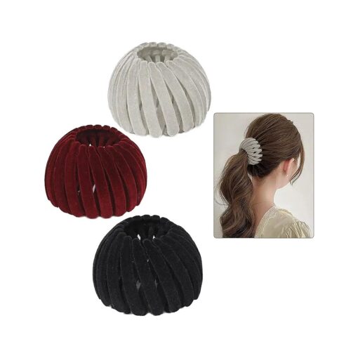 3Pcs Bird Nest Hair Clips Hair Accessories for Women and Girls Velvet Expandable Bun Fixed Hair Claw Vintage Retractable Ponytail Holder Hairpin Buckles ( Color-8 )