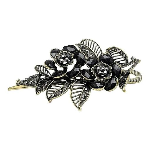 AKOAK Vintage Black Rose Flower Style Rhinestone Hair Clip Retro Hairpin Hair Accessories for Women Girls