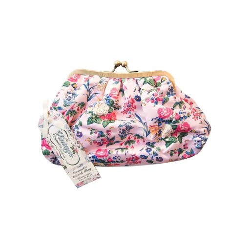 The Vintage Cosmetic Company | Cosmetic Clutch Bag | For Make-up, Tools, & Toiletries | Organize/Store Feminine Care Products | Use as a Handbag/Purse | Great for Travel | Pink Floral Satin