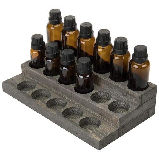 MyGift 3-Tier Vintage Grey Wood 17-Bottle Essential Oil Display Stand