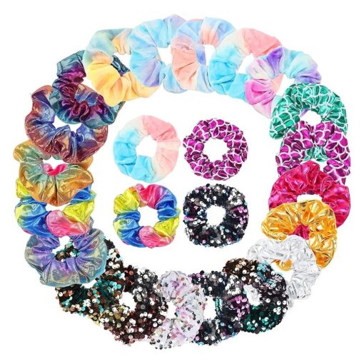 20 Pcs Sequin Scrunchies Shiny Metallic Hair Scrunchy Sparkly Hair Tie Ropes Mermaid Elastic Hair Bands Scrunchy Glitter Colors Rainbow Ponytail Holder Hair Accessories for Women Girls ( Vintage Style )