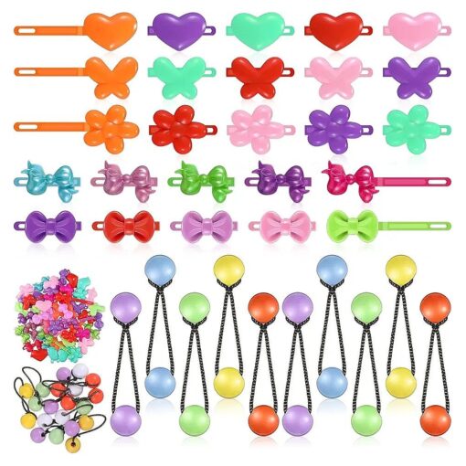 60 Pcs Self Hinge Hair Barrettes Ball Bubble Hair Accessories for Girls Set, Plastic Hair Barrettes Plastic Girls Hair Clips Assorted Elastic Ponytail Holder Toddler Ball Hair Ties