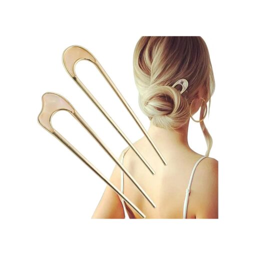 U-Shaped Hair Pins Metal Vintage Hair Sticks French Hair Pin Hairstyle Chignon for Women Girls, 2PCS-Style 1