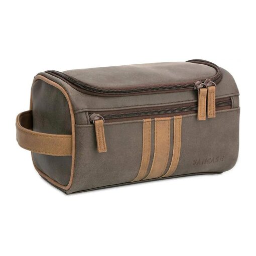 Vancase Toiletry Bag for Men Vintage Leather Dopp Kit Hanging Shaving Bag Portable Bathroom Shower Organizer for Travel Accessories