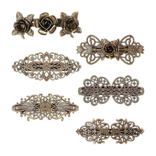 6 Pieces Vintage Hair Barrettes/ Clips for Women Retro French flower Metal Bronze Girl Hair Styling Pins/ Accessories