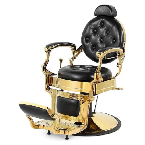 Artist hand Retro Barber Chair Heavy Duty Barber Chairs Vintage Salon Chair Hydraulic Recline Beauty Spa Styling Equipment Rounded Cushioning with Puckered Button ( Gold )