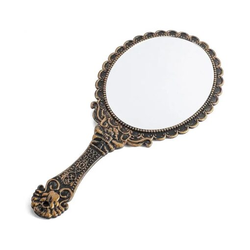 AKOAK Vintage Handheld Makeup Mirror, Exquisite Embossed Decorative Handle Makeup Mirror Portable Travel Mirror for Girls and Ladies ( Oval, Bronze )