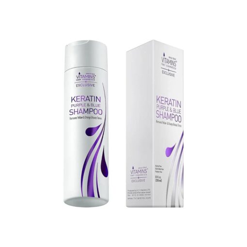 Vitamins Keratin Purple Toning Shampoo - Violet Blue Brassiness Toner for Bleached Icy Blonde Platinum Silver White Grey Ash Gray or Colored Dry Damaged Brassy Hair