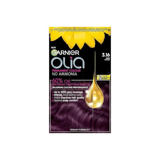 Olia Deep Violet Permanent Hair Dye, No Ammonia for A Pleasant Scent, Up To 100 % Grey Hair Coverage, Maximum Colour Performance, 60 % Oils - 3.16 Deep Violet