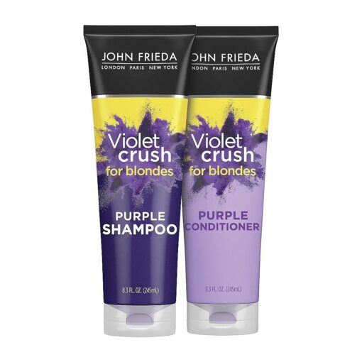 John Frieda Violet Crush Purple Shampoo and Conditioner Set for Blonde Hair, Blonde Toner Neutralizes Yellow Tones for Bleached, Blonde, and Platinum Hair., Enhance Blonde Tones, 8.3 oz ( 2 Pk Set )