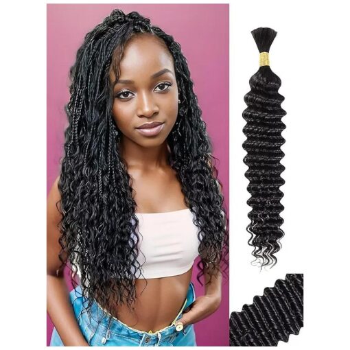 Human Braiding Hair Deep Wave Bulk Human Hair for Braiding 1 Bundle 50g 18 Inch No Weft 10A Brazilian Virgin Curly Human Hair Extensions for Boho Braids Wet and Wavy Human Hair Braiding Hair