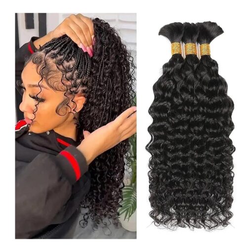 Human Braiding Hair 3 Bundles/Pack 150g Curly Water Wave Human Bulk Hair for Braiding No Weft 10A Brazilian Virgin Human braiding Hair for Boho Braids Wet and Wavy Braids Extensions ( 16 16 16inch )