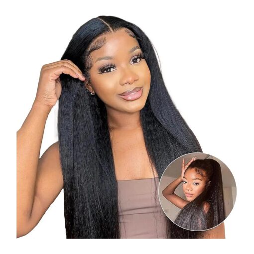 Brazilian Kinky Straight Human Hair 10A Grade Yaki Kinky Straight Human Hair Extensions 3 Bundles 14 14 14 Inches Brazilian Virgin Human Hair Weaving 1B Color