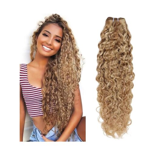 FASHION LINE Brazilian P27/613 Water Wave Blonde Human Hair Extensions Unprocessed Human Hair Bundles Weft 1PC 100g Piano Color ( 24" )