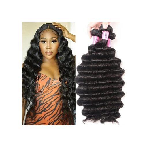 UNice Hair 10A Brazilian Loose Deep Wave Hair 3 Bundles, 100 % Unprocessed Human Virgin Hair Weave Extensions Natural Color ( 14 16 18 )