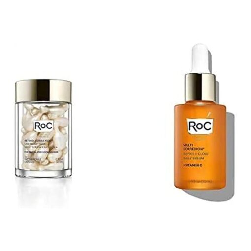 RoC AM to PM Glow + Smooth Serum Bundle : RoC Vitamin C Serum for Day + Retinol Serum Night Capsules for fine lines, wrinkles, and uneven tone