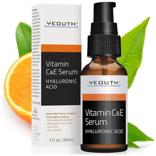 YEOUTH Vitamin C Face Serum with Hyaluronic Acid, Vitamin C Serum for Face, Vitamin C for Face Targets Dull Spots and Wrinkles, Face Serum for Women and Men 1oz