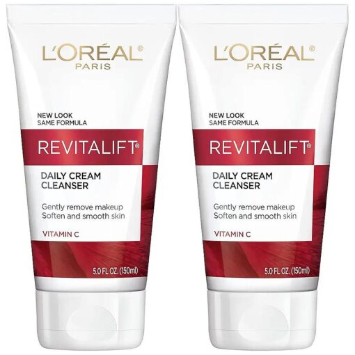 L'Oreal Paris Revitalift Daily Cream Cleanser, Gentle Makeup Remover Face Wash with Vitamin C 5 fl, oz ( Pack of 2 )