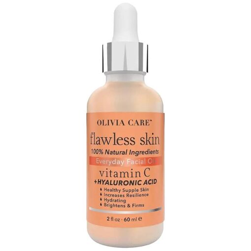 Olivia Care Vitamin C + Hyaluronic Acid Flawless Essential Facial Oil Acid 100 % Natural, Reviving, Hydrating, Calming & Soothing, Stabilize & Retain Moisture 2 fl oz ( Vitamin C )