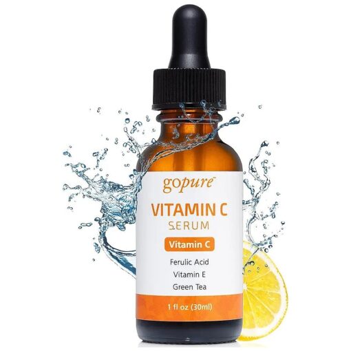 goPure Vitamin C Serum for Face - Radiance-Boosting Face Serum for Glowing Skin, Formulated with Antioxidants Vitamin C and Ferulic Acid to Support more Even-Toned and Brighter-Looking Skin - 1 fl oz