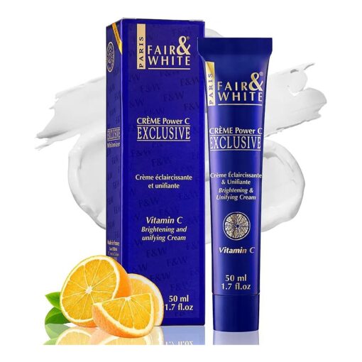 Fair and White Exclusive, Skin Brightening Cream with Vitamin C | 1.7 Fl oz / 50g | Reduce Appearance of Fine Lines & Wrinkles - with Glycerin and Castor Oil, For Face & Body