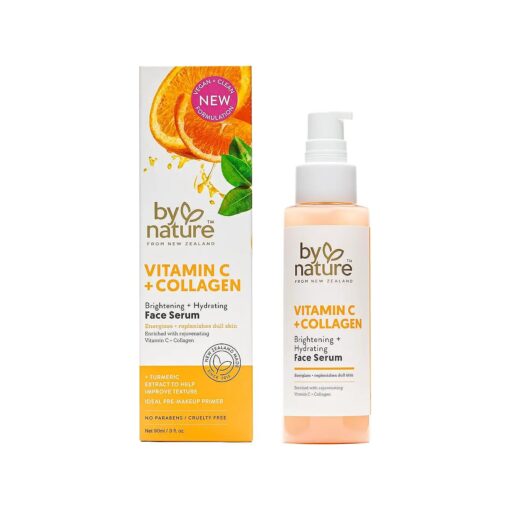 By Nature Vitamin C + Collagen Face Serum - Restore and Energize Tired Skin with Brightening Vitamin C, Plumping Collagen, Plus Texture Enhancing Turmeric - Premium Skin Care Serum for Face - 3fl, oz .