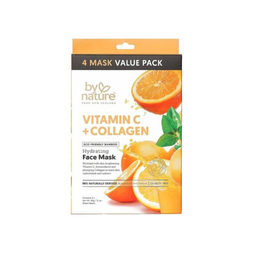 4pk Vitamin C + Collagen Hydrating Face Masks - Premium Face Mask Skin Care That Leaves Skin Replenished & Radiant - Moisturizing, Nutrient-Rich Sheet Masks for Face Promoting Elasticity & Firmness