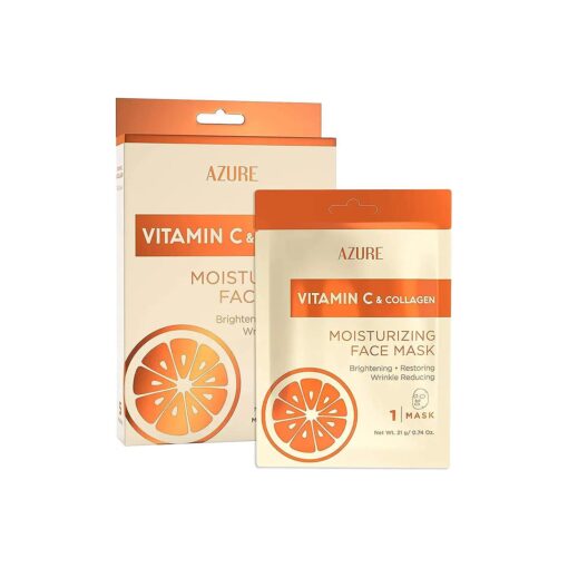 AZURE Vitamin C & Collagen Moisturizing Facial Sheet Mask- Anti Aging, Deeply Moisturizing & Firming - Brightening Mask, Improves Elasticity - Skin Care Made in Korea - 5 Pack