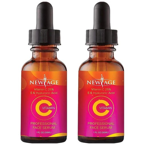 ( 2-PACK ) Vitamin C Serum with Hyaluronic Acid for Face and Eyes - Natural Anti Aging Eye Serum - Facial Serum Fades Age Spots and Sun Damage - By New Age