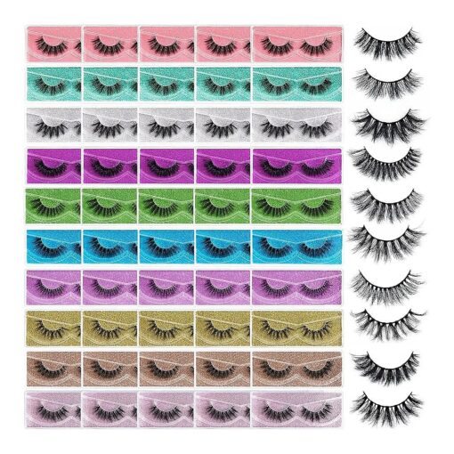 FARRED Wholesale Fluffy Dramatic Bulk Lashes Mix 10 Styles 50 pairs Pack Individual Box 10-18mm Volume Faux Mink Eyelash Thick 8D Fake Lash Short Natural Look Eyelashes ( style i-50 pairs )