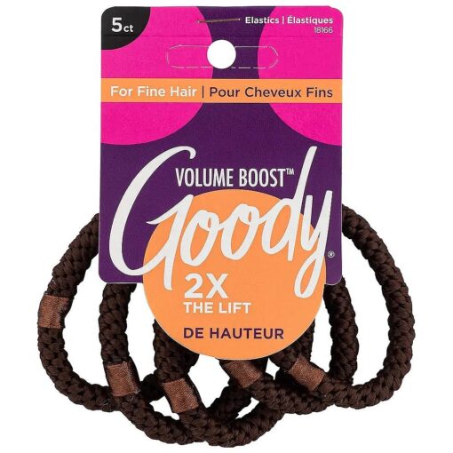 GOODY Volume Boost Ponytailers Elastics Hair Tie for Fine Hair - 5 Count, Brown - Ouchless Pain-Free Hair Accessories for Women, Men, Boys, & Girls - Perfect for Long Lasting Braids, Ponytails & More