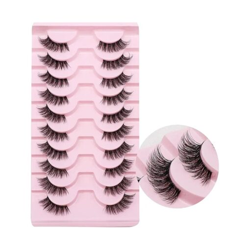 Half Lashes, Lashes Natural Look 10 Pairs Volume Cat Eye Lashes 10mm Wispy Lashes with Clear Band Short False Eyelashes TB02