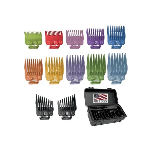 Wahl Clipper Genuine Secure-Fit ( tm ) Attachment Guard Organization Kit with Color Pro Colored Hair Clipper Guide Combs, 14 Piece Premium Storage Kit for Wahl Hair Clippers, Multicolor - 3291-100