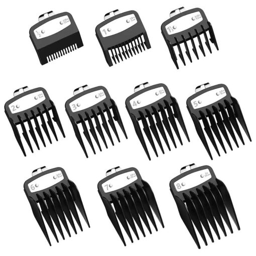 Clipper Guards for Wahl with Metal Clip-from 1/16 Inch to 1 Inch ( 1.5-25MM ), 10 PCS Premium Professional Hair Cutting Guides for Wahl, Beard Trimmer Guards Combs Attachment for Wahl ( Black )