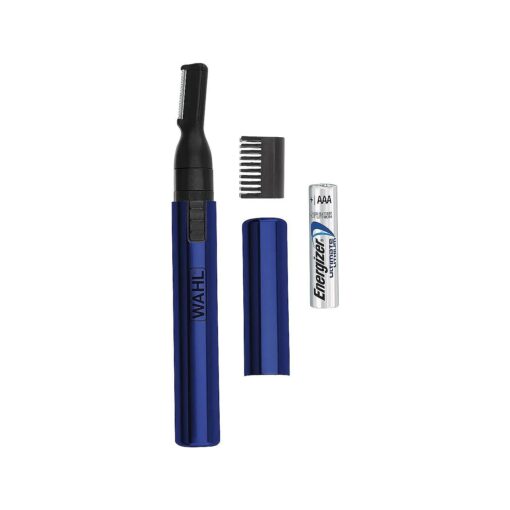 Wahl Lithium Pen Detail Trimmer with Interchangeable Heads for Nose, Ear, Neckline, Eyebrow, & Other Detailing - Rinseable Blades for Hygienic Grooming & Easy Cleaning - Blue - Model 5643-400