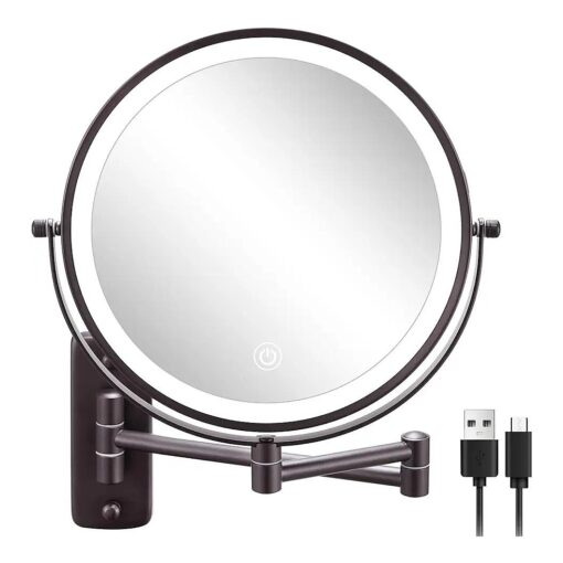 DECLUTTR 9 Inch Wall Mounted Lighted Makeup Mirror, Double-Sided Magnifying Mirror 1x/10x, 3 Colors Lighted Makeup Mirror, Touch Dimmable 360deg Rotation Foldable Light Up Mirror, Bronze