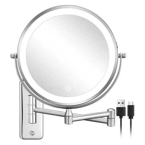 DECLUTTR Rechargeable Wall Mounted Makeup Mirror, 8 Inch 1X/10X Magnifying Mirror with 3 Color Lights, Dimmable LED Lighted Makeup Mirror with Double Sided