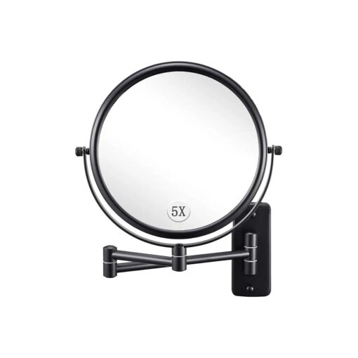 DECLUTTR Wall Mounted Makeup Mirror, 1X/5X Magnifying Mirror Double Sided, 8 Inch Swivel Make Up Mirror for Bathroom, Black