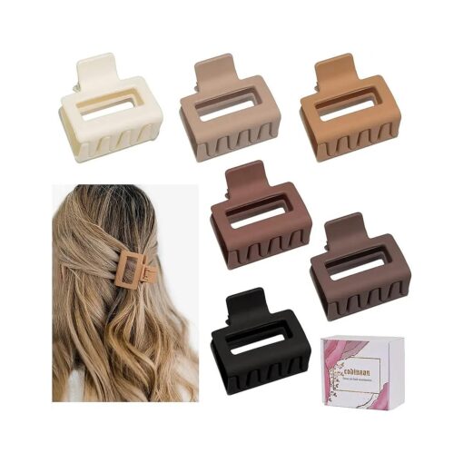 Medium Claw Hair Clips for Women Girls, 2" Matte Rectangle Small Hair Claw Clips for Thin/Medium Thick Hair, Hair Jaw Clips Nonslip Clips ( Warm color )