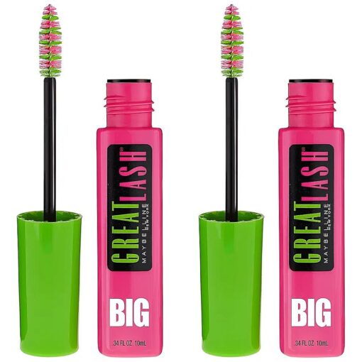 Maybelline Great Lash BIG Washable Mascara, Volumizing, Thickening, Lengthening Mascara, Brownish Black, 2 Count