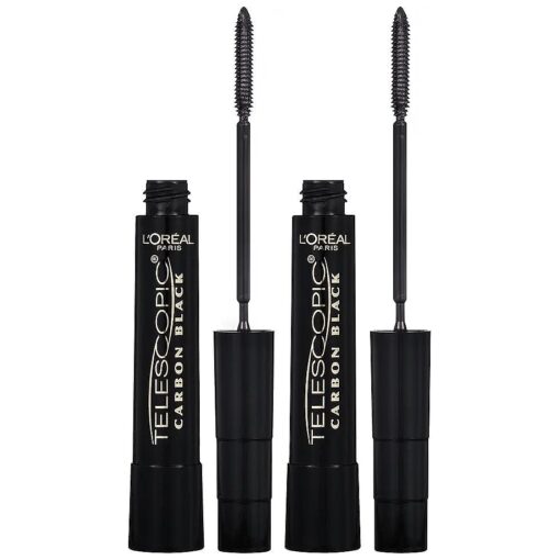 L'Oreal Paris Makeup Telescopic Original Lengthening, Lash Separating Mascara with Dual Precision Brush, Washable, Carbon Black, 0.27 Fl Oz., 2 Count