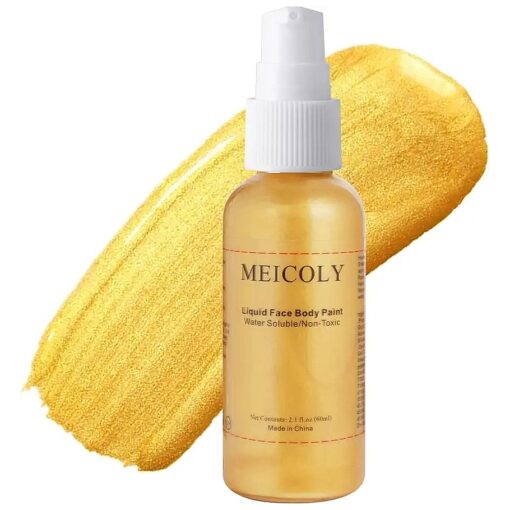 MEICOLY Cream Gold Face Body Paint,2.1Oz Smudge-proof Gold Body Paint, Water Based Washable Full Body Paint for Adults and Kids, Halloween SFX Special Effects Christmas Highlight Makeup, Metallic Gold