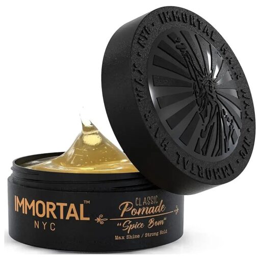 Immortal NYC Hair Styling Pomade - Spice Bom Strong Hold, Max Shine Pomade - Mens Water Based, No Residue Hair Balm - All Natural Pomade for All Hair Types