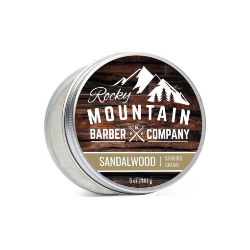 Shaving Cream for Men with Sandalwood Essential Oil - Thick Lather for Traditional and Cartridge Shaving - by Rocky Mountain Barber Company - 5oz Tin