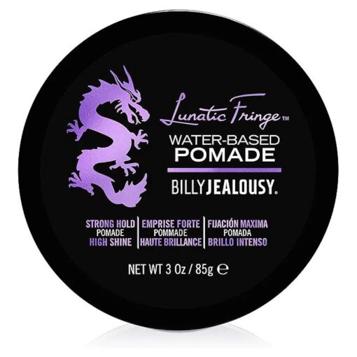 Billy Jealousy Lunatic Fringe Water-Based Pomade for Men, Strong Hold, High Shine, Water Soluble and Vegan Hair Product Ideal for Medium to Long Thick Mane, 3 oz