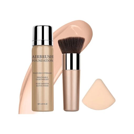 Airbrush Foundation Spray Makeup Set, Hydrating and Moisturizes Face Prime, Long Lasting Waterproof Full Coverage Foundation Mist for Color Correction, Brighten, Matte Finish, 2.36oz - Natural Color